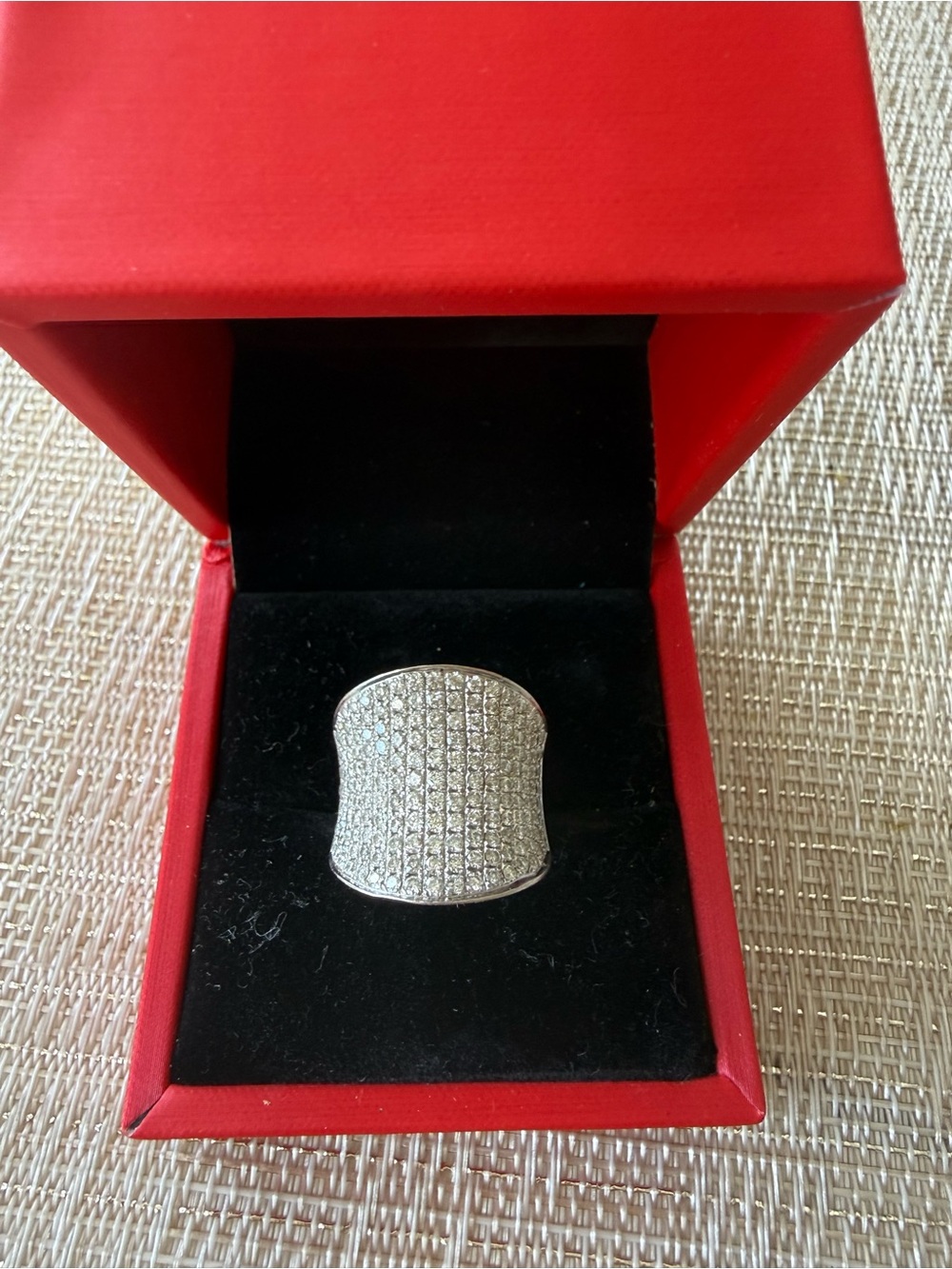 18K White Gold Real Diamond Pavé Ring - Luxury Statement Band 7.5 size